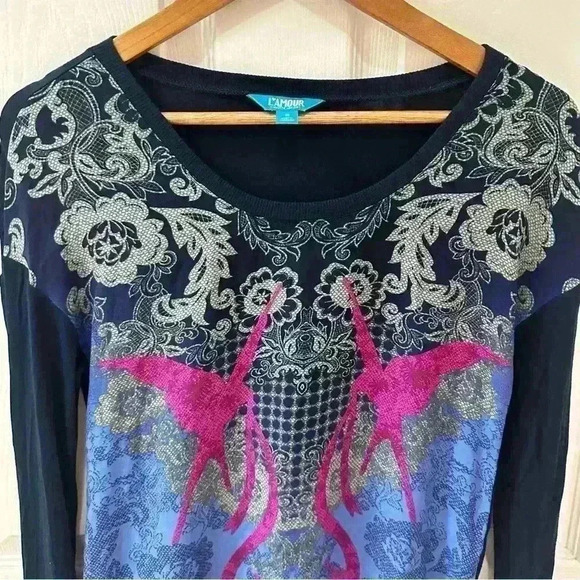 L’Amour Nanette Laporte Multicolor Colorful Pullover Long Sleeve Shirt Small - Picture 3 of 7